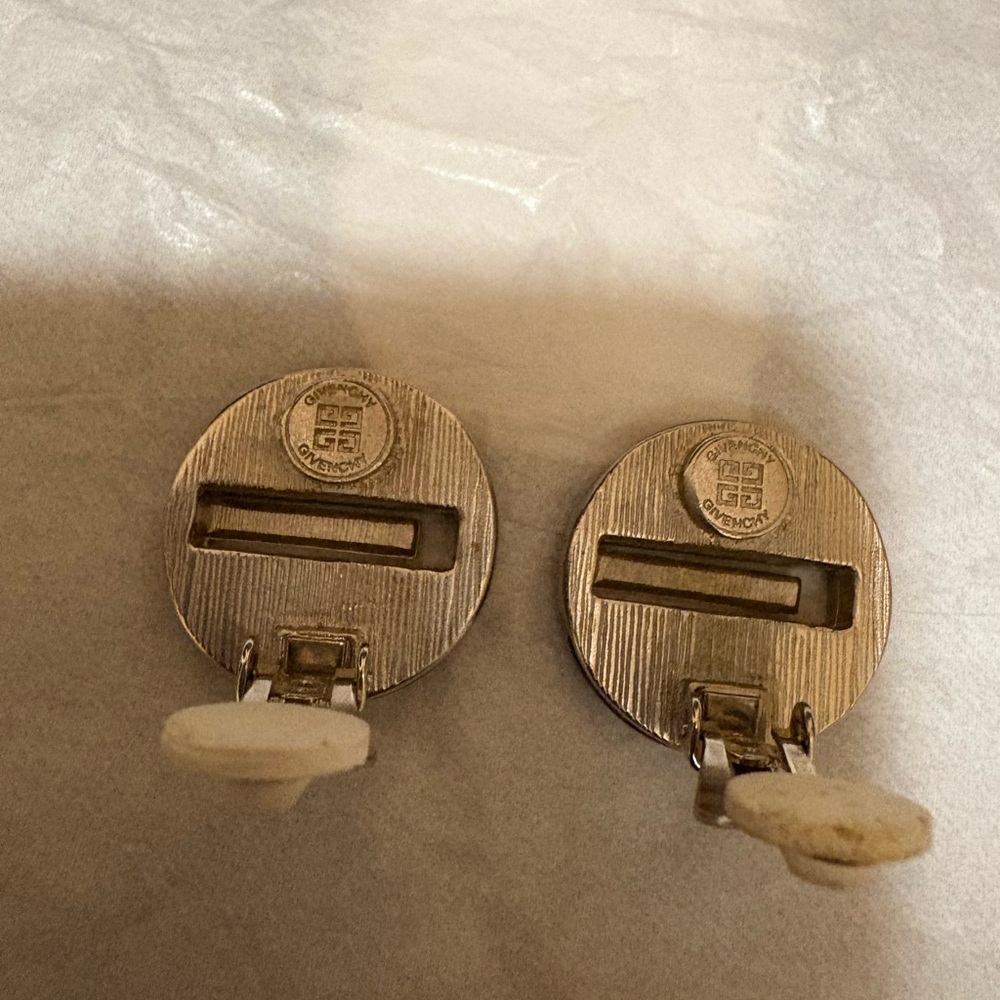 Vintage Givenchy Clip-On Earrings/ Rosewood and Silver tone Pre- Owned